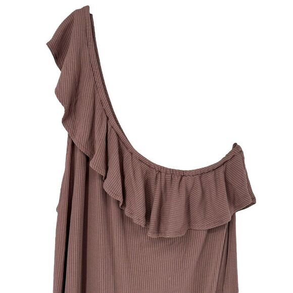 American Eagle Dress Ribbed One Shoulder Ruffle Mauve Size XXL Stretch Casual - Picture 2 of 9